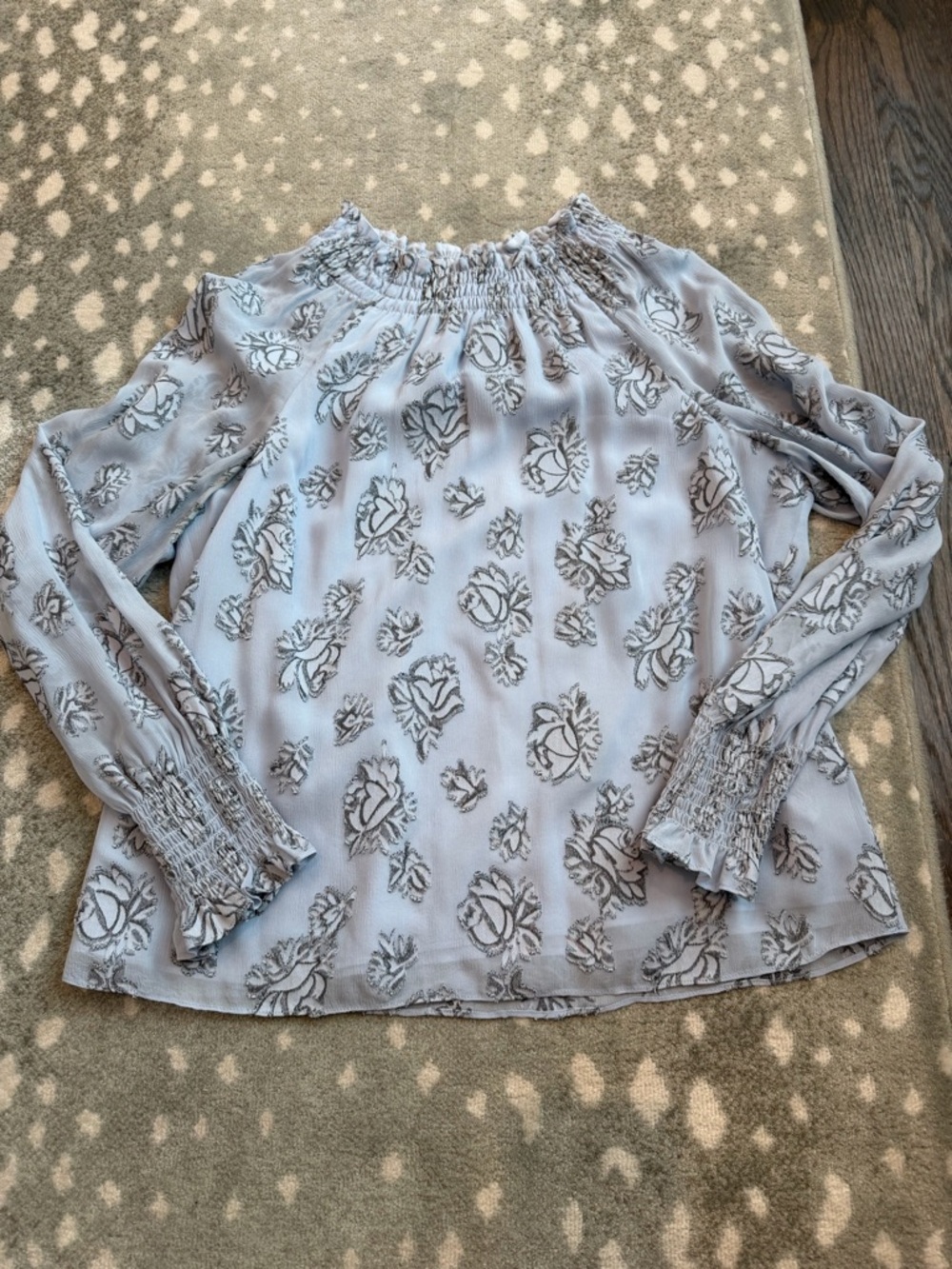 Light blue Floral Long Sleeve Top with smocked neck - size 2 - Rebecca Taylor